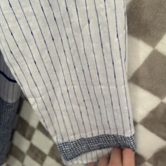 Terra Sj Apperal Large Blouse Shirt White Blue Linen Lagenlook - Picture 8 of 13